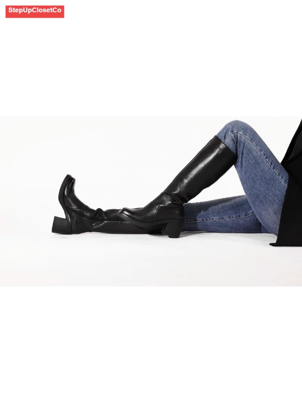 Women's Platform Knee High Boots Chunky Heel Faux Leather Tall - Picture 6 of 6